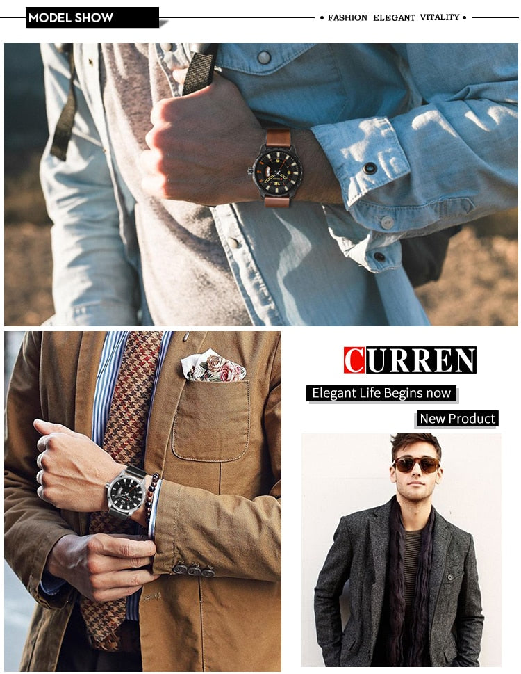 YSYH Men Sports Watches Dial Calendar Quartz Male Clock Leather Strap Watches Montre