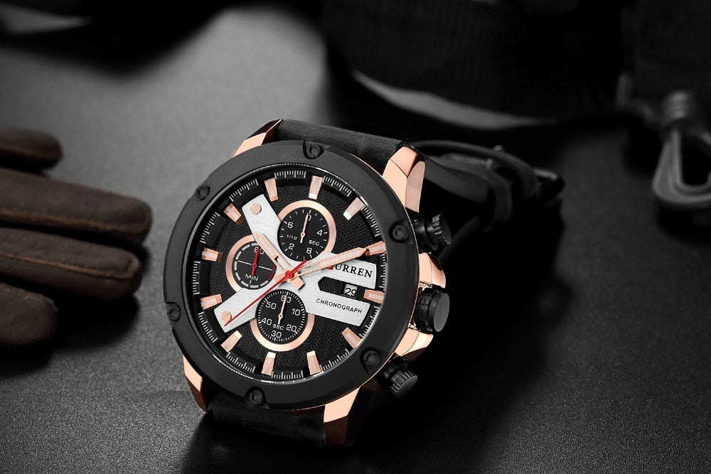 YSYH Luxury Men Multifunction Watch Leather Quartz Wistwatches With Gifts For Men