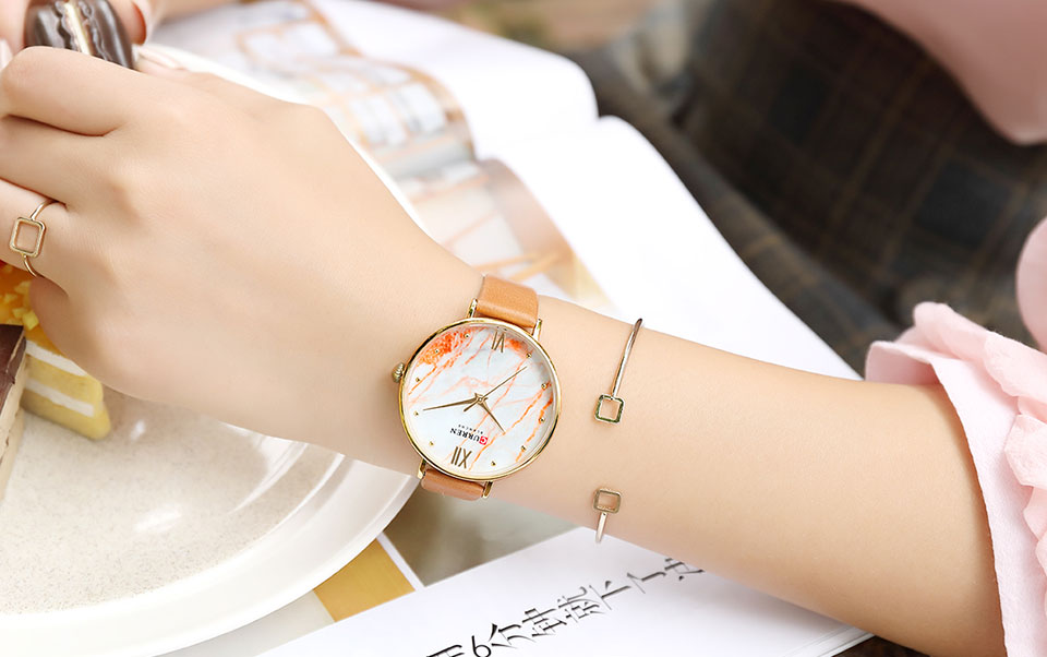YSYH Casual Women's Watch Fashion Marble Texture Dial with Soft Leather Strap Watches Ladies Analogue Quartz Wristwatch Reloj