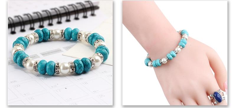 Vintage Boho Blue Turquoises Beads Strand Bracelet-Bracelet-Rossny