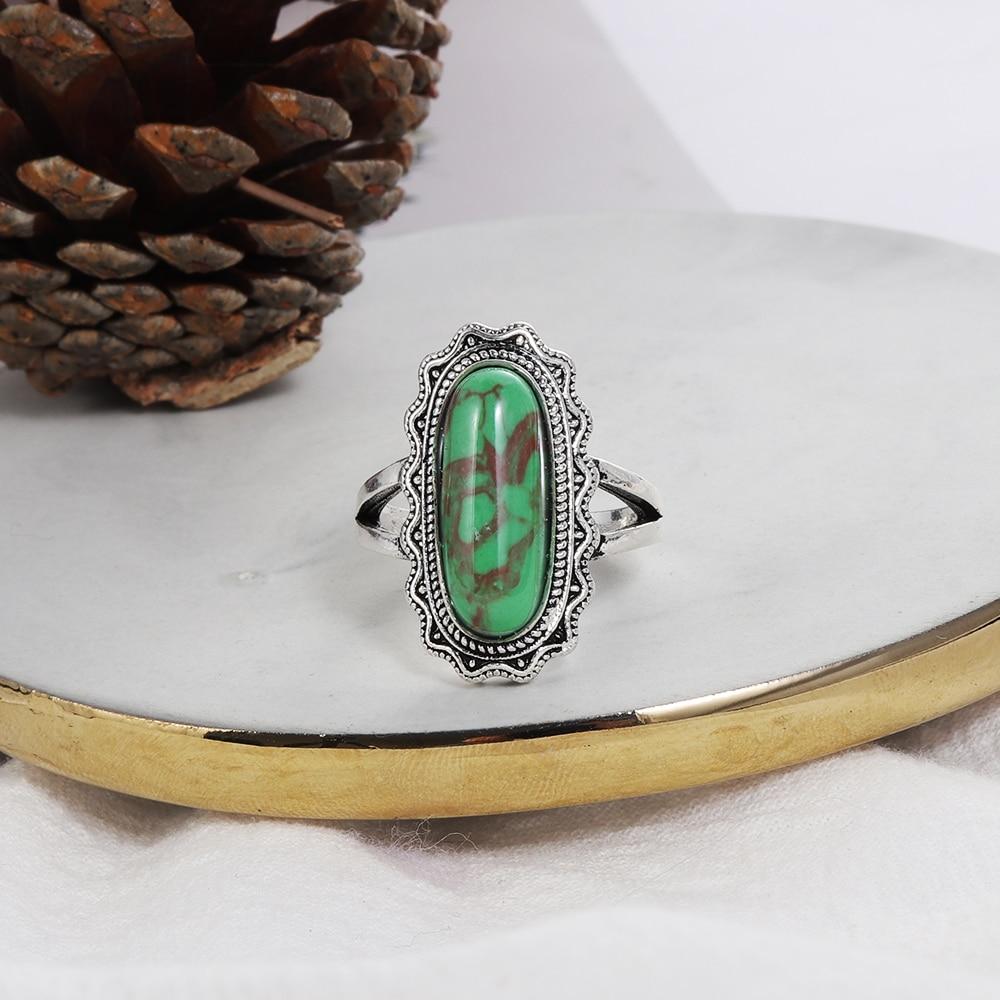 Big Blue Oval Shape Copper Mens Retro Ethnic Ring Jewelry-Rings-Rossny