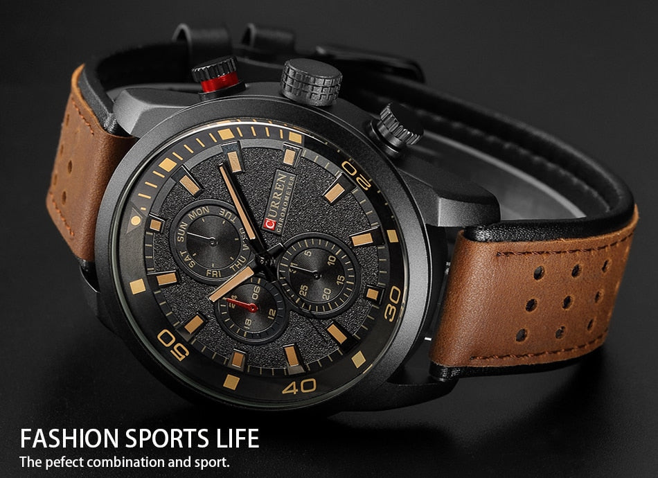 YSYH Brand Quartz Watch Men Military Leather Sports Watches