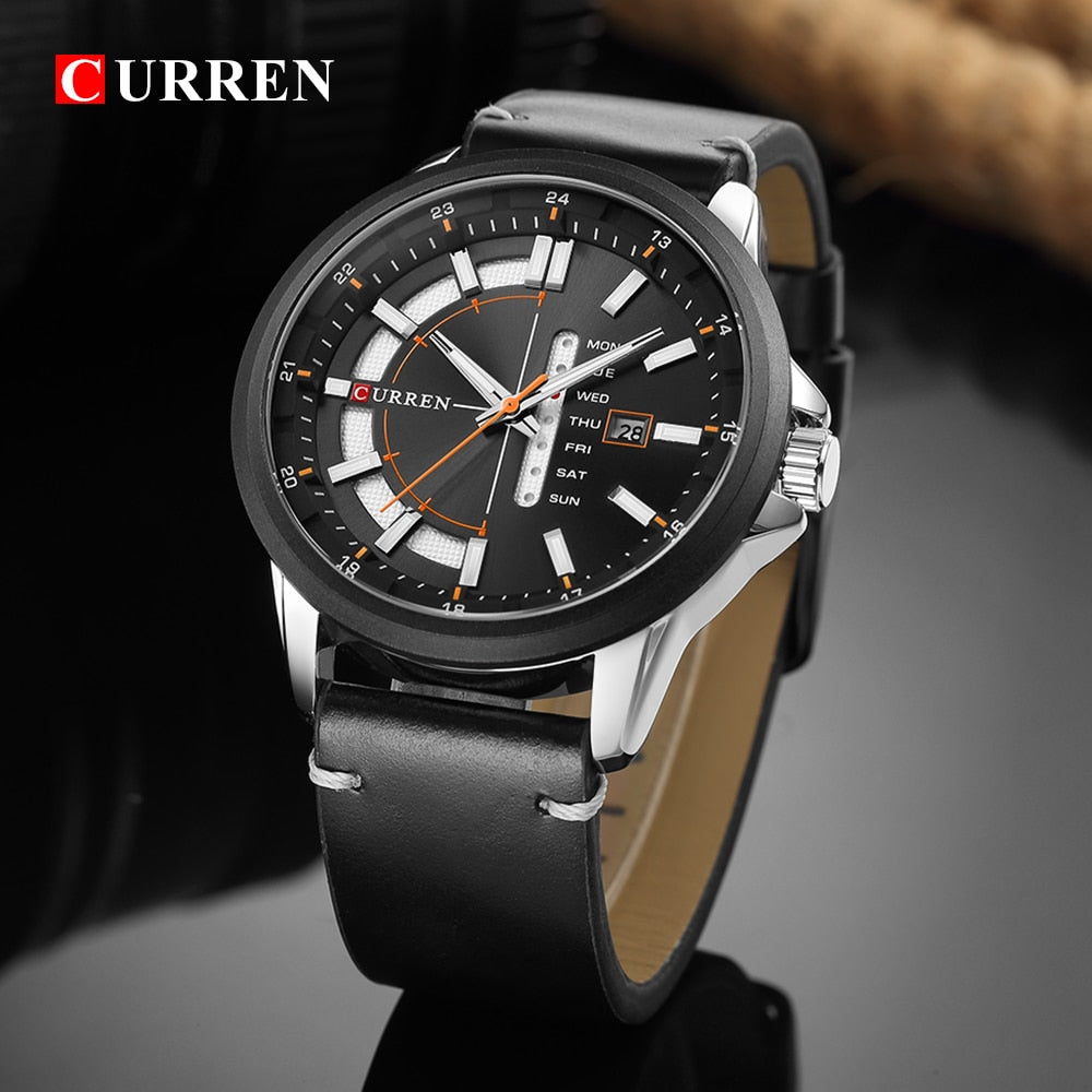 YSYH Leather Strap Watches Men Display Calendar Quartz Wrist Watch