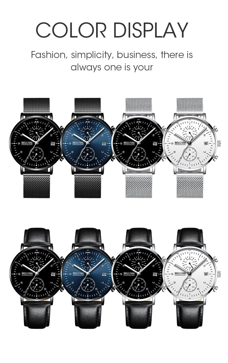 YSYH Man Watches Waterproof Sport Wrist Watch Clock Male Leather Strap Chronograph Men Gift Minimalist Watch