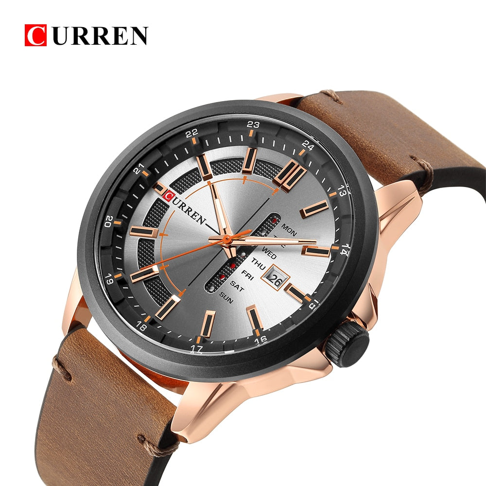 YSYH Leather Strap Watches Men Display Calendar Quartz Wrist Watch