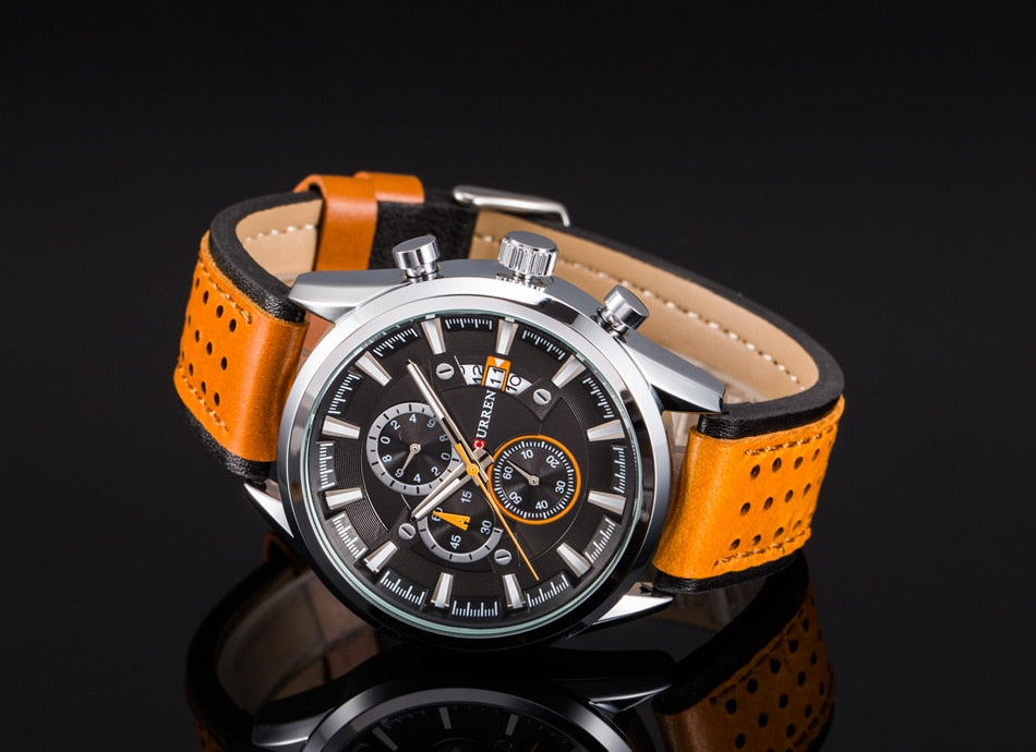 YSYH Brand Luxury Casual Military Quartz Sports Wristwatch Genuine Leather Strap Male Clock Chronograph Date Men Watches