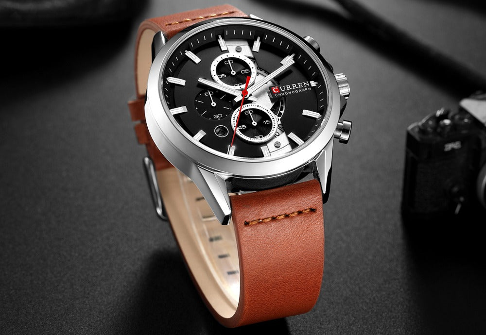 YSYH Luxury Chronograph Sports Men's Watch Casual Calendar Wristwatch with Leather Strap Male Clock