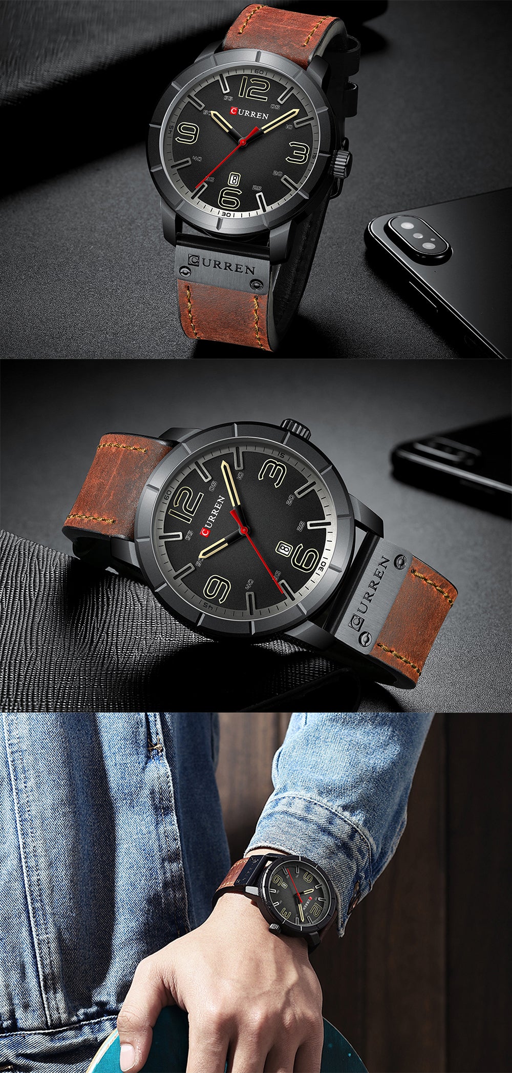 YSYH Classic Men's Watch Date Leather Strap Analog Military Quartz Wristwatch Clock
