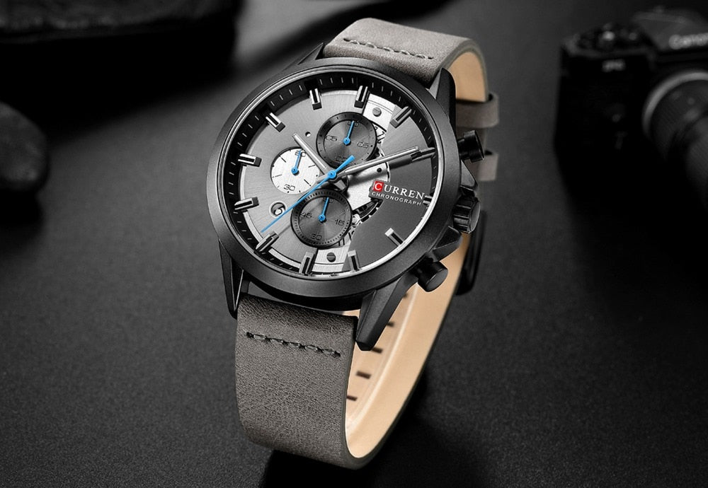 YSYH Luxury Chronograph Sports Men's Watch Casual Calendar Wristwatch with Leather Strap Male Clock