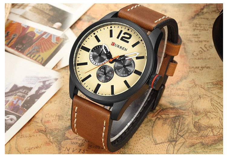 Luxury Brand YSYH Analog Sports Watch Leather Strap Quartz Men Wristwatch