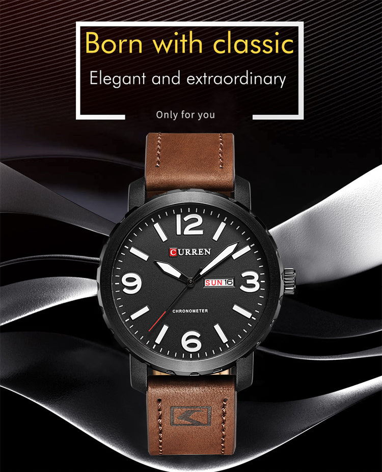 YSYH Men's Watch Leather Strap Quartz Wristwatch