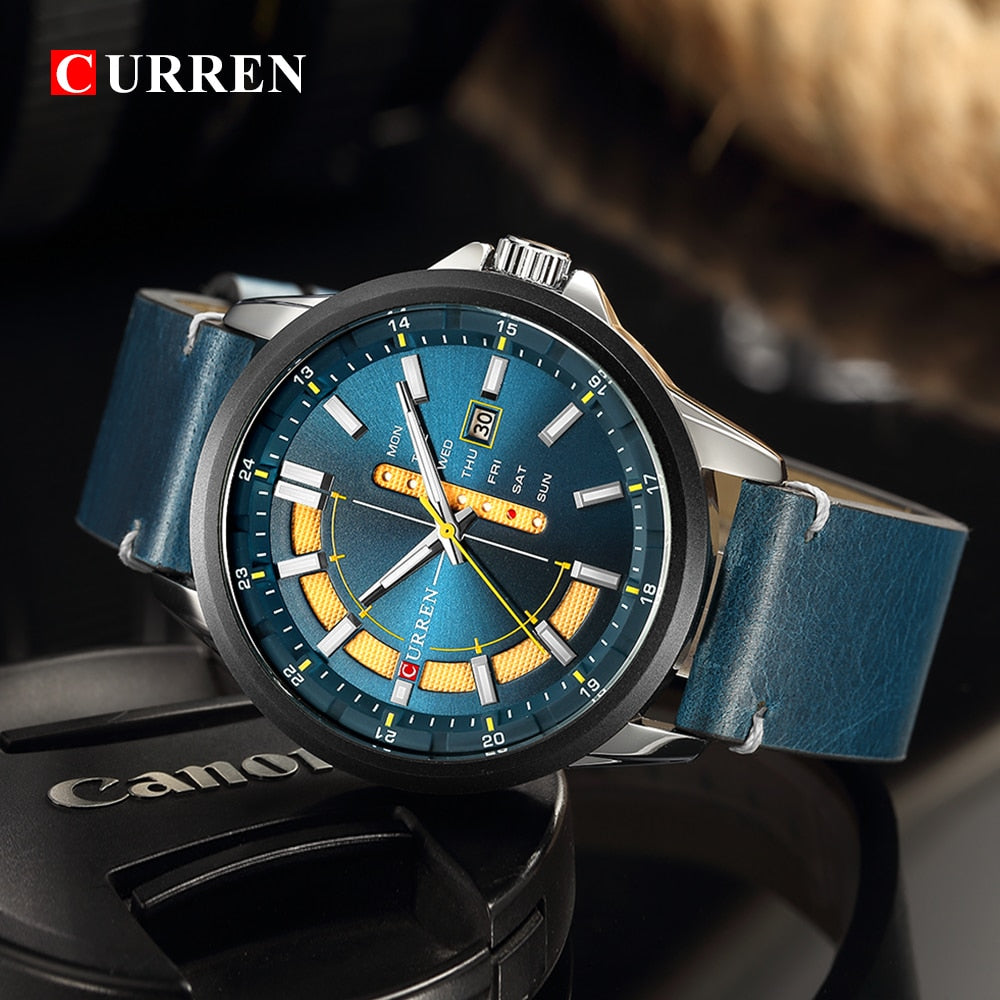 YSYH Leather Strap Watches Men Display Calendar Quartz Wrist Watch