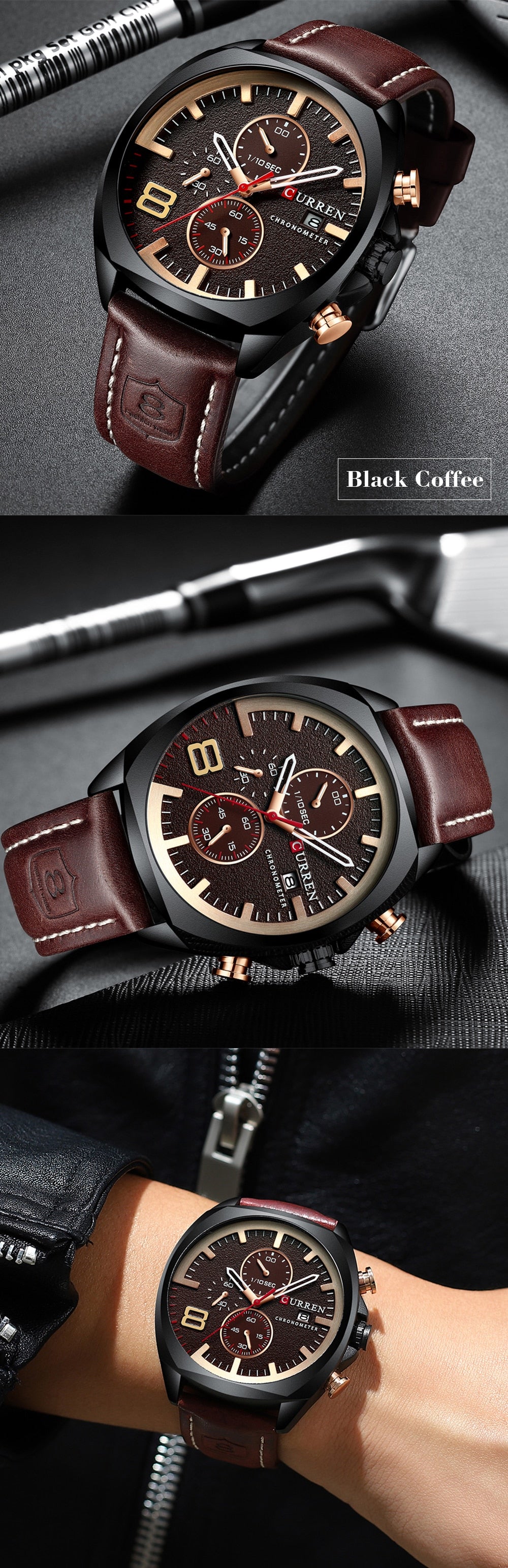 YSYH Chronograph Men's Watches Luxury Leather Quartz Watch Men Military Sport Wrist Watch