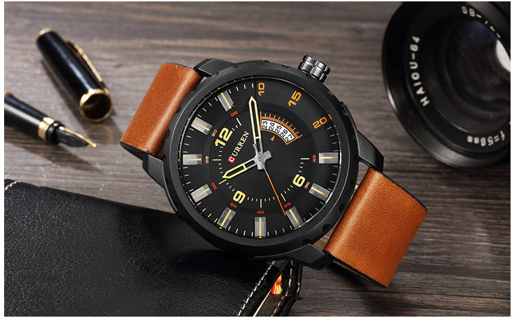 YSYH Men Sports Watches Dial Calendar Quartz Male Clock Leather Strap Watches Montre