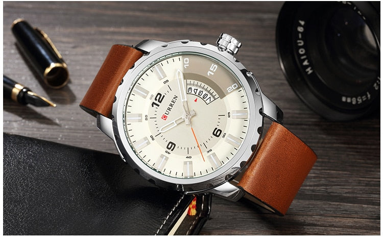 YSYH Men Sports Watches Dial Calendar Quartz Male Clock Leather Strap Watches Montre