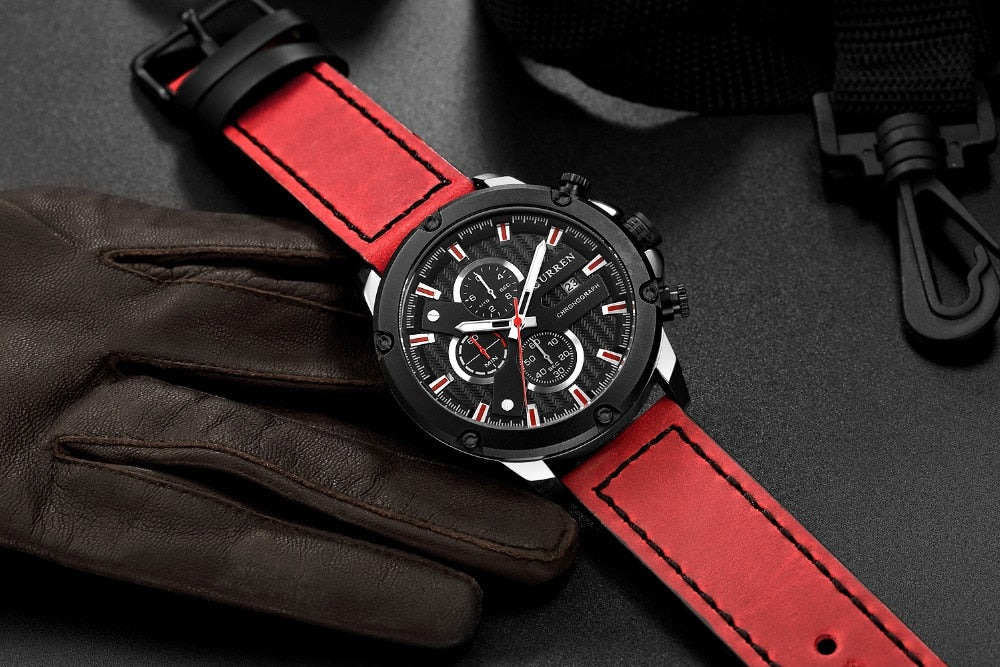 YSYH Luxury Men Multifunction Watch Leather Quartz Wistwatches With Gifts For Men