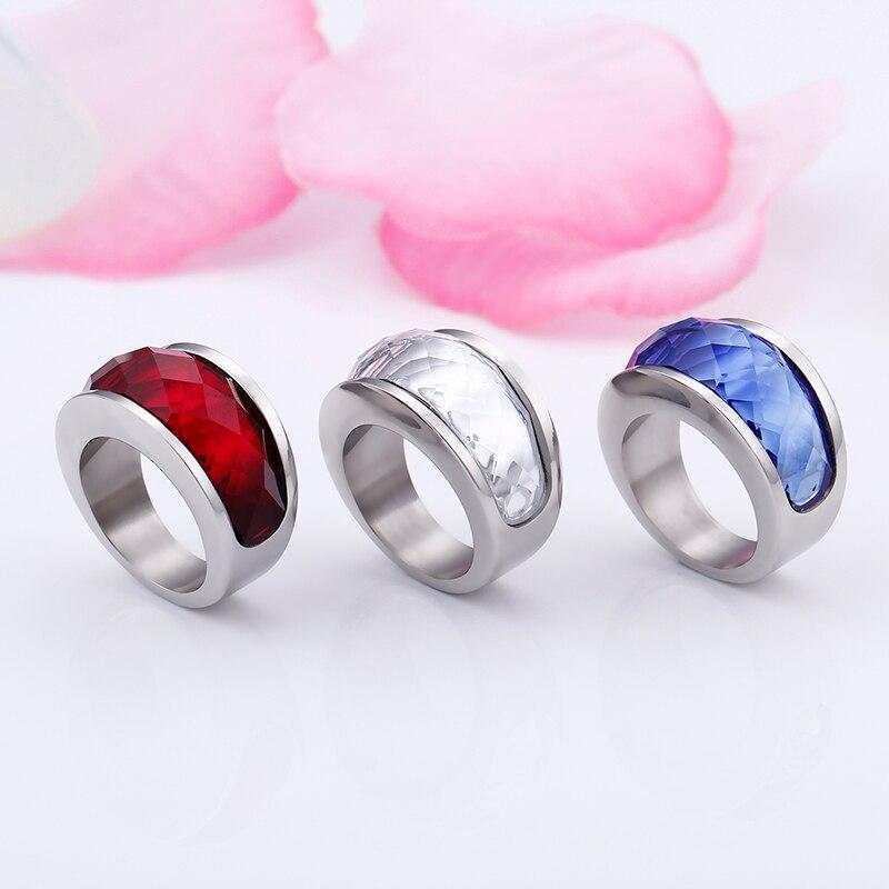 Rossny Wedding Crystal Party All Rings Gold/Silver Stainless Steel Colorful Stone Charm-Rossny