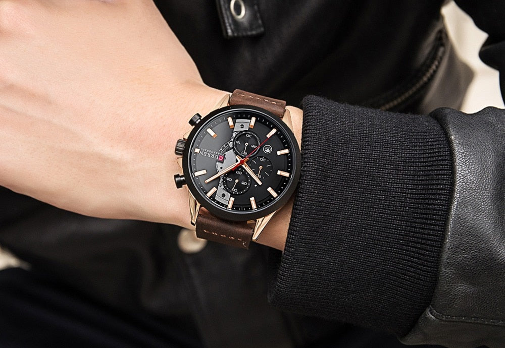 YSYH Luxury Chronograph Sports Men's Watch Casual Calendar Wristwatch with Leather Strap Male Clock