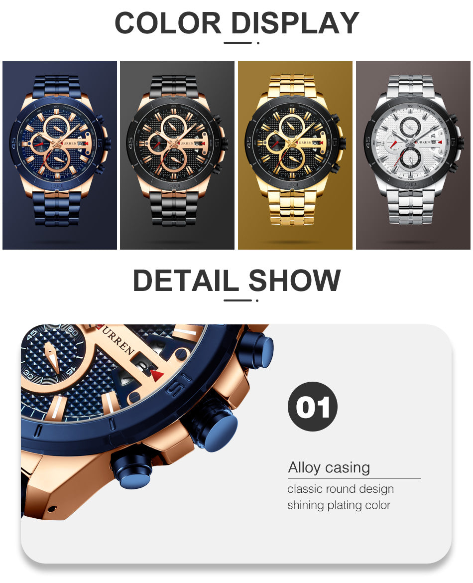 YSYH Watches Mens Luxury Brand Chronograph Sport Watch for Men Wristwatch with Stainless Steel Band Casual Clock