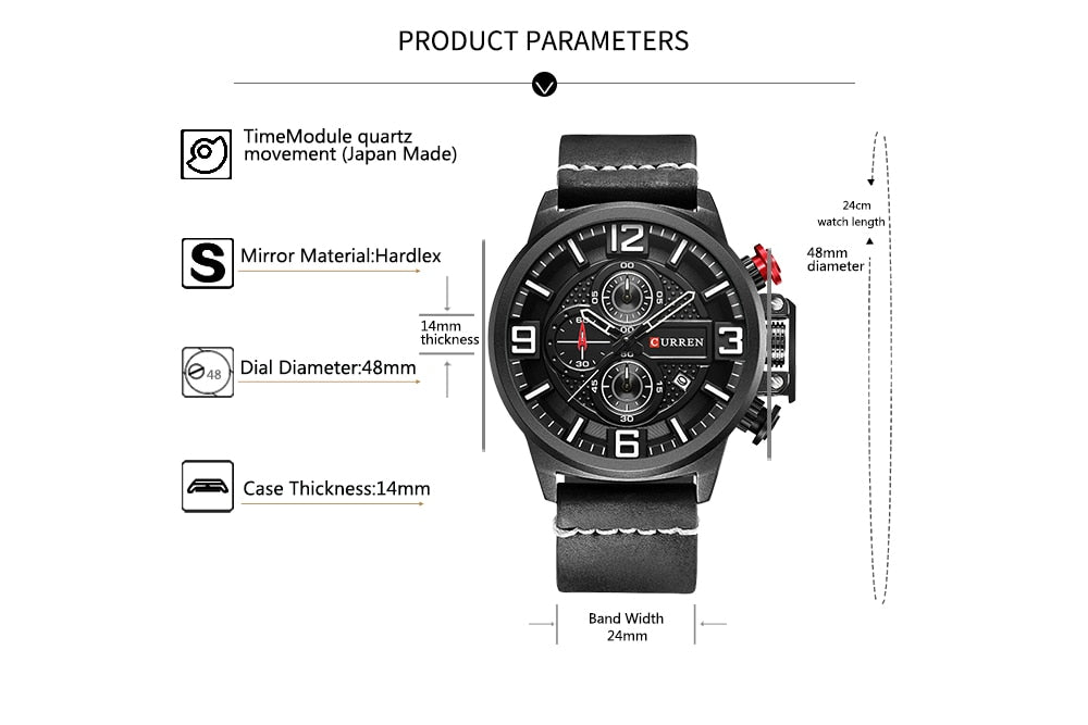 YSYH Sports Watches Chronograph Military Quartz Date Men's Wristwatch Leather Strap Male Clock