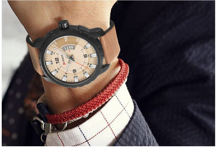 YSYH Men Sports Watches Dial Calendar Quartz Male Clock Leather Strap Watches Montre