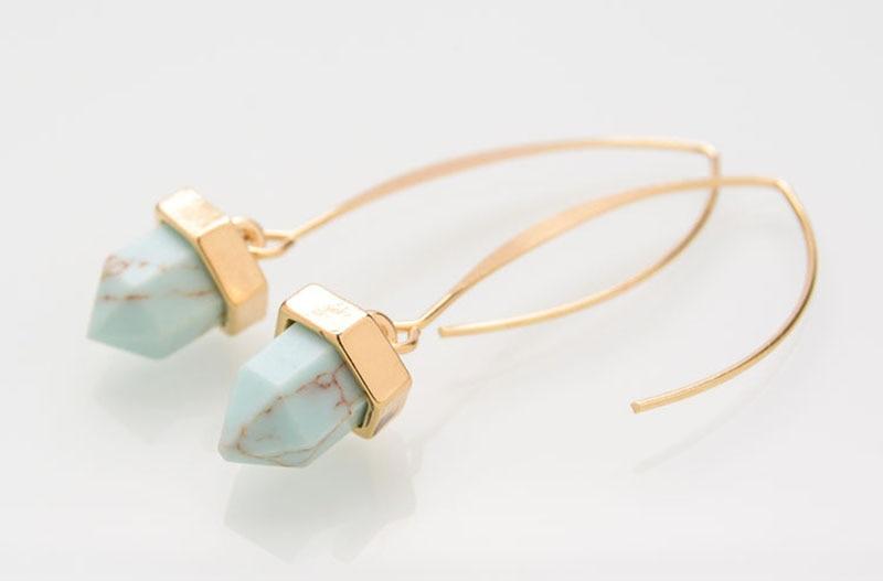 U shape drop natural Turquoise gold dangle earrings-Eearrings-Rossny