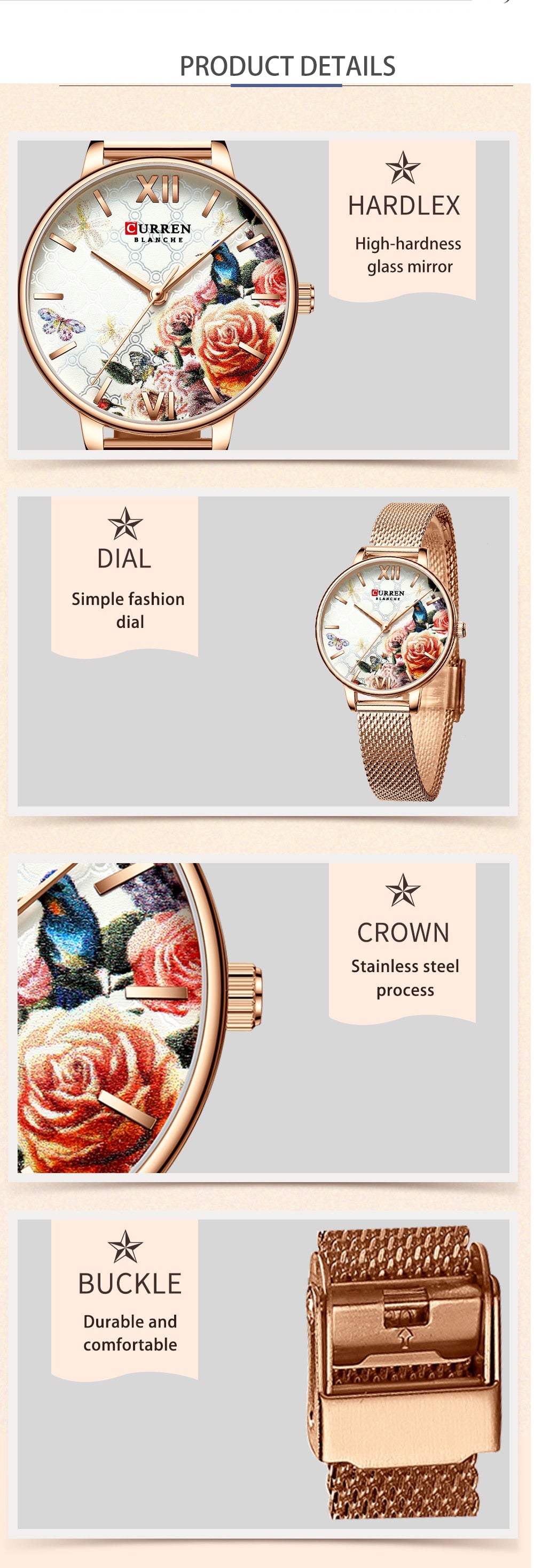 YSYH Beautiful Flower Design Watches Women Fashion Casual Leather Wristwatch Ladies Watch Female Clock Women's Quartz Watch