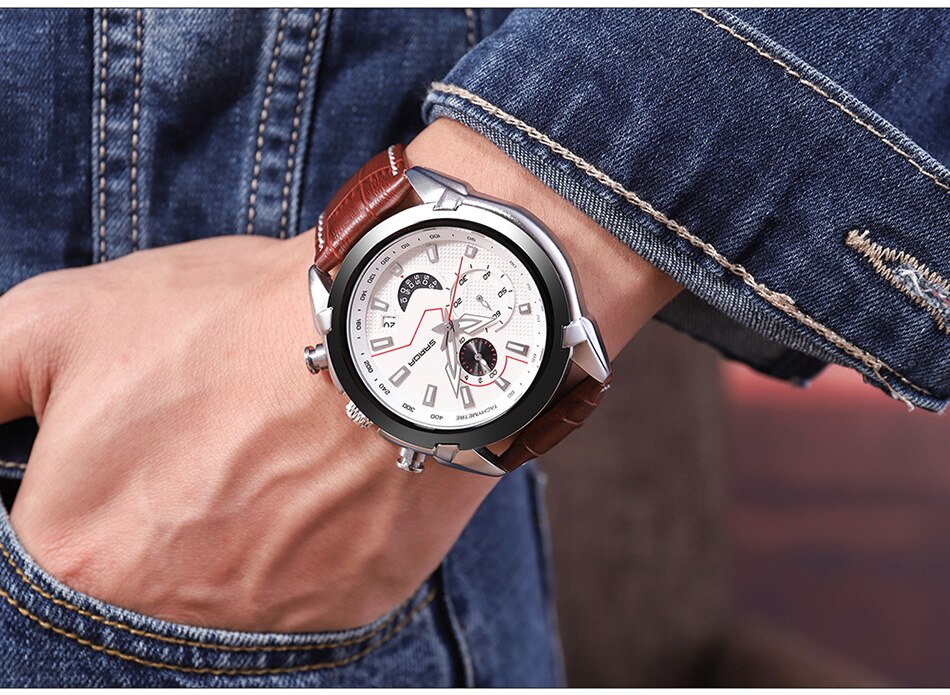 SANDA Men's Sport Watches Chronograph Leather Strap Quartz Army Military Wristwatches Top Brand Luxury Watch Men Clock New