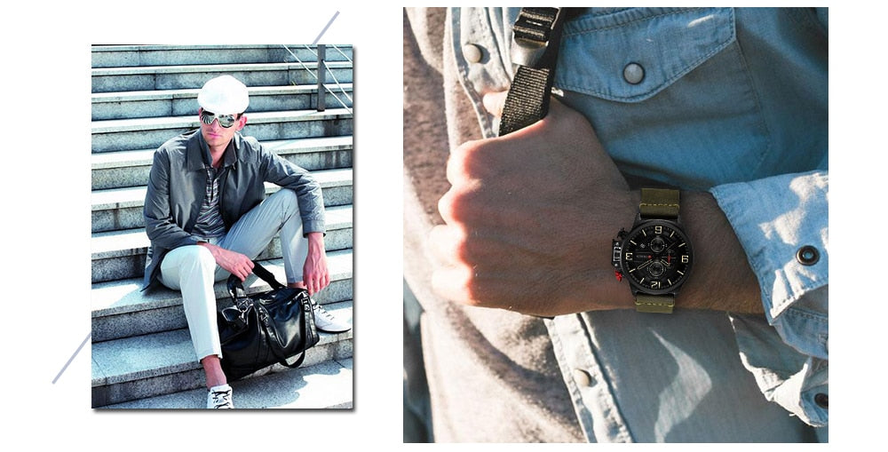 YSYH Sports Watches Chronograph Military Quartz Date Men's Wristwatch Leather Strap Male Clock