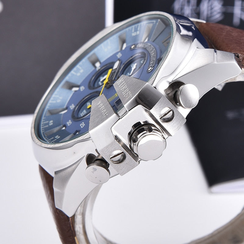 YSYH Mens Sport Watch Men Waterproof Quartz Watch Fashion Leather Strap Chronograph
