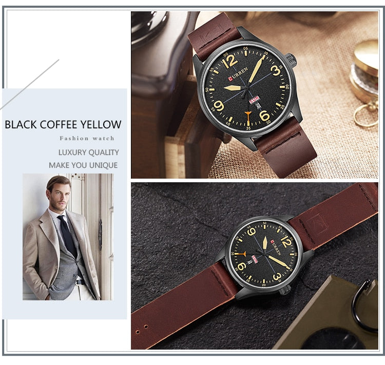 YSYH Brand Luxury Casual Military Quartz Watch Men Wristwatch Leather Strap Calendar erkek kol saati