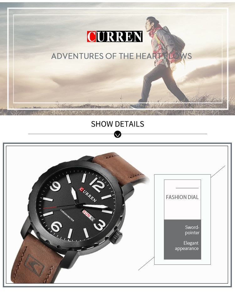 YSYH Men's Watch Leather Strap Quartz Wristwatch