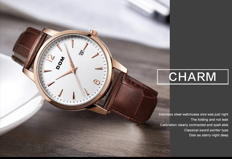 YSYH Men's Retro Simple Trend Watch Leather Strap Waterproof Design Calendar Display Quartz Wristwatch Father's Day Gift