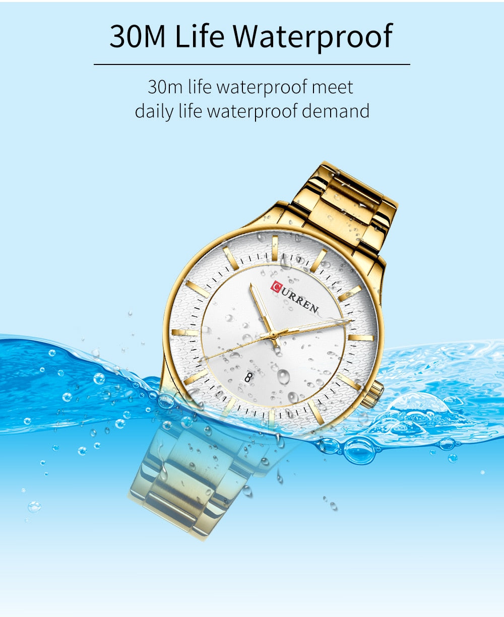 YSYH Luxury Gold Quartz Watches Men Stainless Steel Strap Wristwatch Auto Date Clock Male Classic Watch