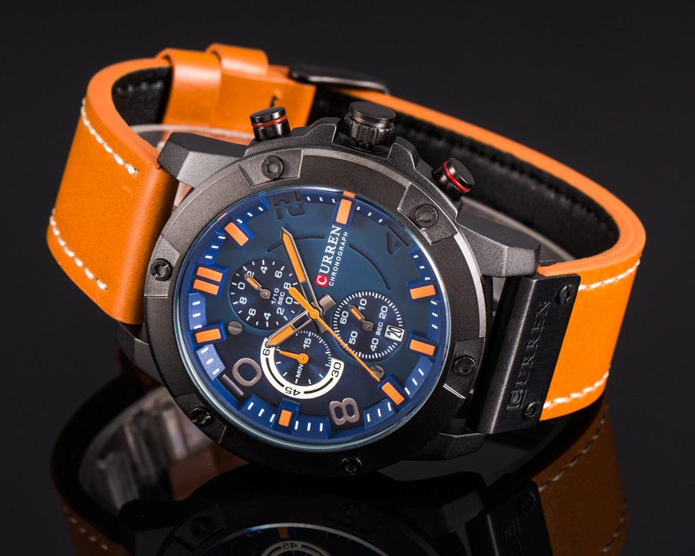 YSYH Men Watch Casual Chronograph Quartz Wristwatch Leather Strap Date Male Clock