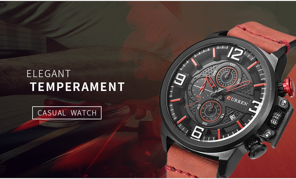 YSYH Sports Watches Chronograph Military Quartz Date Men's Wristwatch Leather Strap Male Clock