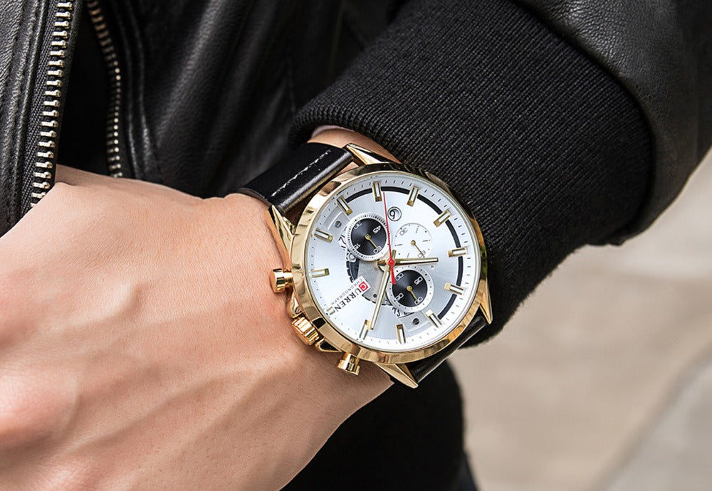 YSYH Luxury Chronograph Sports Men's Watch Casual Calendar Wristwatch with Leather Strap Male Clock