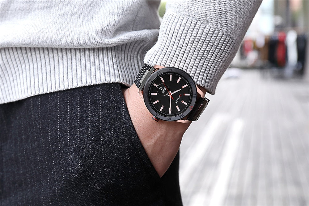 YSYH Luxury Watches Mens Casual Quartz Watch Male Clock Stainless Steel Band Waterproof Wristwatch with Week