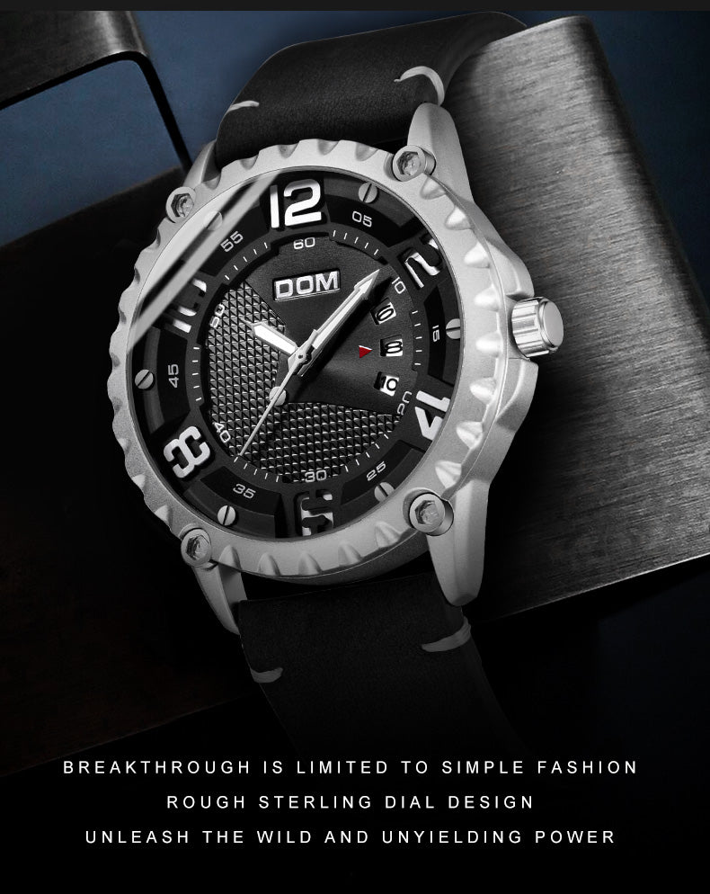 Luxury brand YSYH men's casual watch waterproof sports quartz wristwatch leather strap large dial calendar display clock men