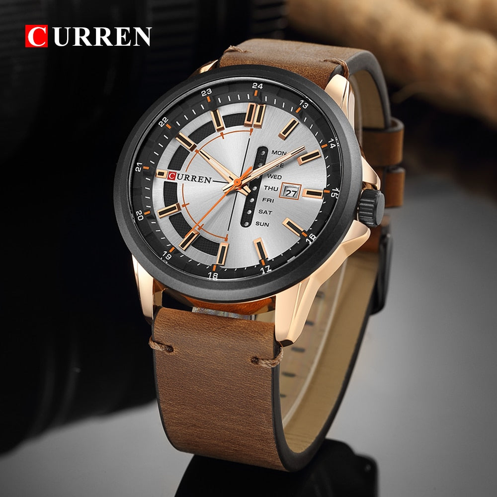 YSYH Leather Strap Watches Men Display Calendar Quartz Wrist Watch