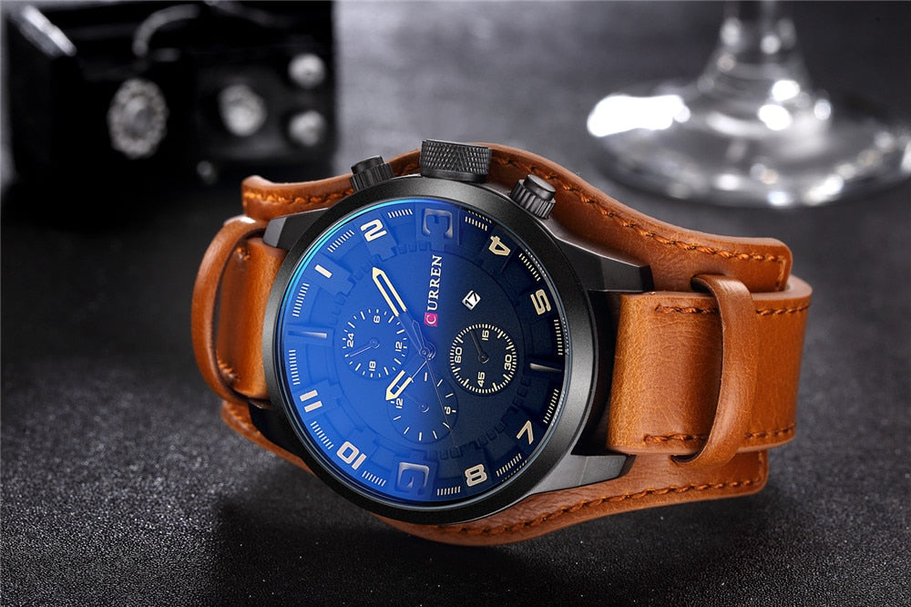 YSYH Casual Quartz Analog Military Sports Wristwatch Leather Strap Male Clock