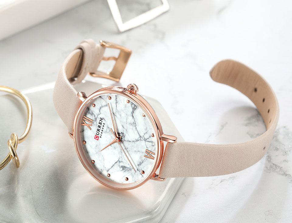 YSYH Casual Women's Watch Fashion Marble Texture Dial with Soft Leather Strap Watches Ladies Analogue Quartz Wristwatch Reloj