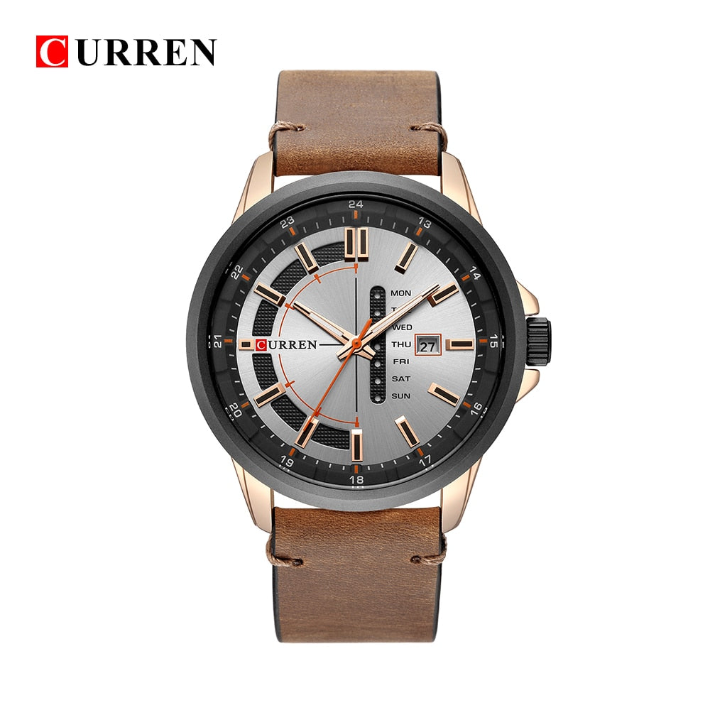 YSYH Leather Strap Watches Men Display Calendar Quartz Wrist Watch