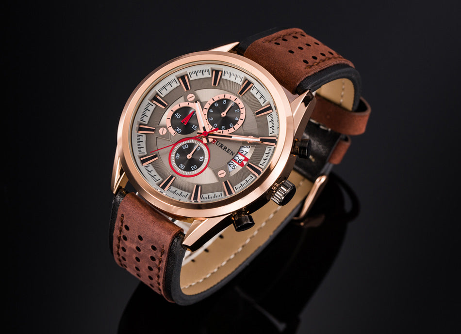 YSYH Brand Luxury Casual Military Quartz Sports Wristwatch Genuine Leather Strap Male Clock Chronograph Date Men Watches