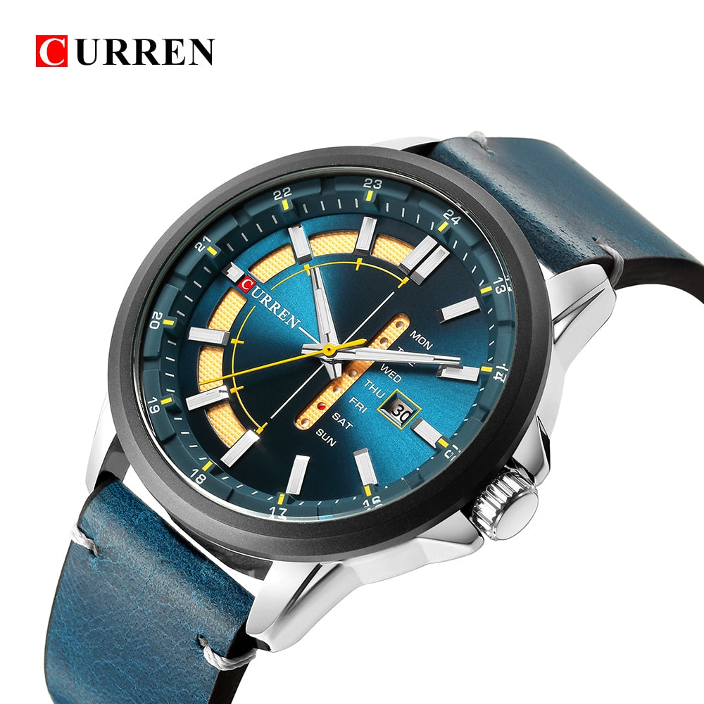YSYH Leather Strap Watches Men Display Calendar Quartz Wrist Watch