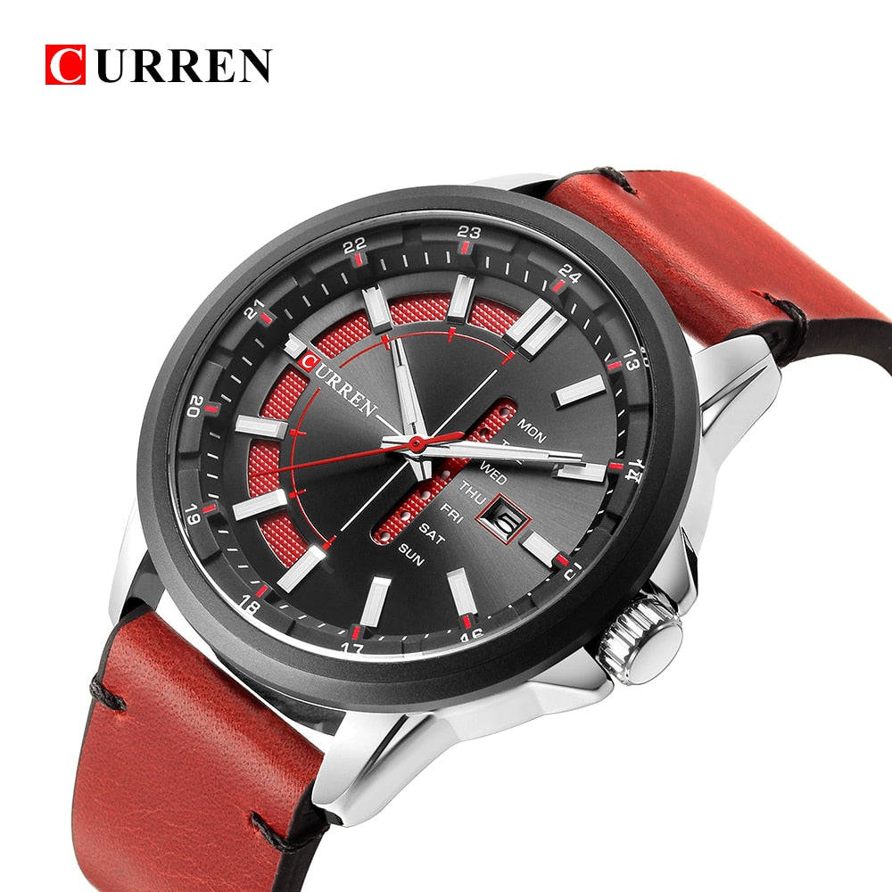 YSYH Leather Strap Watches Men Display Calendar Quartz Wrist Watch
