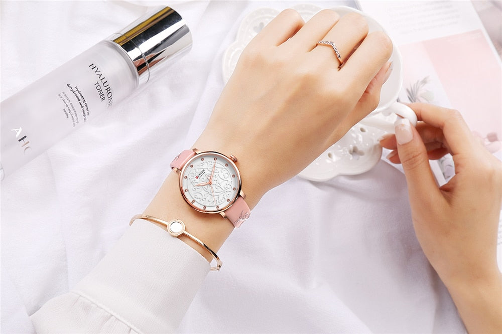 YSYH Women Watches Pink Leather Wristwatch with Rhinestone Ladies Clock Fashion Luxury Quartz Watch Relogio Feminino