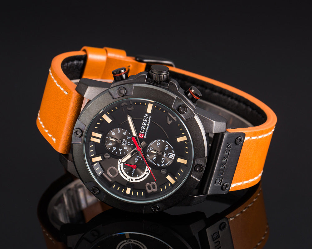 YSYH Men Watch Casual Chronograph Quartz Wristwatch Leather Strap Date Male Clock