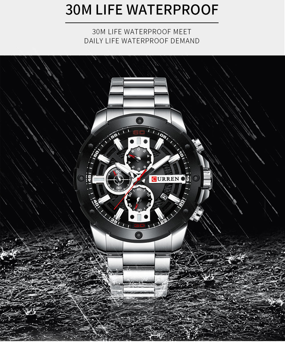 YSYH Luxury Quartz Wristwatch Men Sport Watches 8336 Stainless Steel Band Chronograph Clock Male Waterproof