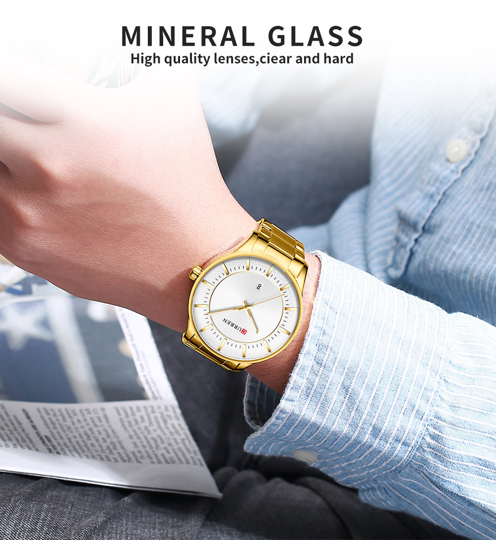 YSYH Luxury Gold Quartz Watches Men Stainless Steel Strap Wristwatch Auto Date Clock Male Classic Watch